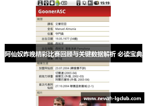 阿仙奴昨晚精彩比赛回顾与关键数据解析 必读宝典
