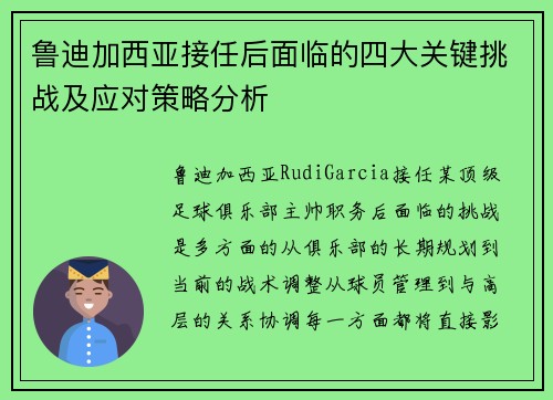 鲁迪加西亚接任后面临的四大关键挑战及应对策略分析