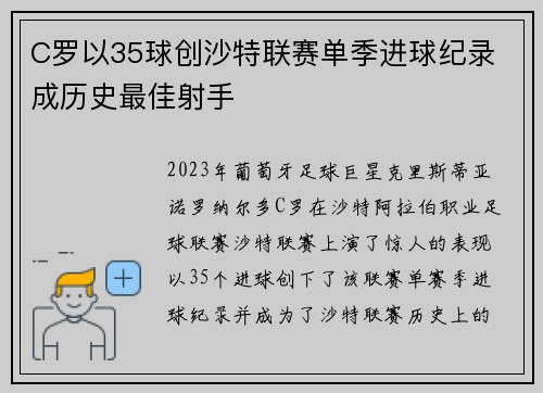 C罗以35球创沙特联赛单季进球纪录 成历史最佳射手 C罗以35球创沙特联赛单季进球纪录 成历史最佳射手